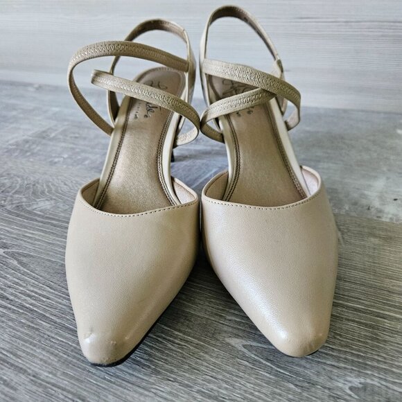 Life Stride Kalea Womens Dress Pump Pointed Toe Taupe Heel Elastic Straps Size 8 - Picture 9 of 15